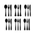 Cutlery silhouettes. Spoon, knife, forks. Ready to use vector elements Royalty Free Stock Photo