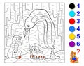 Math education for children. Coloring book. Mathematical exercises on addition and subtraction. Solve examples and paint penguins. Royalty Free Stock Photo