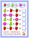 Educational page for little children on addition and subtraction. Printable worksheet for kids mathematical school textbook.