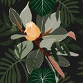 Floral seamless pattern, yellow Anise magnolia flowers and exotic tropical leaves vintage colors. Royalty Free Stock Photo
