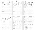 Set of black and white educational pages on line for kids. Learn to trace alphabet letters. Royalty Free Stock Photo