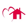 Red house icon with red heart isolated on white. Royalty Free Stock Photo