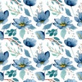 blue green floral watercolor seamless pattern