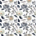 Gray floral watercolor seamless pattern