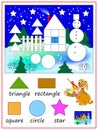 Educational page for kids to study geometrical figures. Coloring book. Math education for kids.