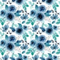 green indigo floral watercolor seamless pattern