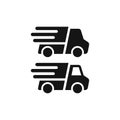 Delivery truck or lorry, fast shipping service black isolated vector icon