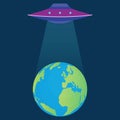 UFO and its beam abducts the  globe Royalty Free Stock Photo