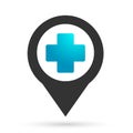 Map medical hospital cross location pin pointer target direction abstract destination simple flat icon vector isolated