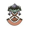 Vector illustration of axe and mountain, hand drawn line with digital color