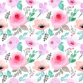 soft pink purple watercolor floral seamless pattern