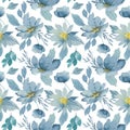 indigo floral watercolor seamless pattern