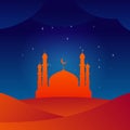 Flat vector illustration of a mosque at night full of stars Royalty Free Stock Photo