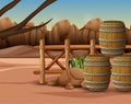 A stack of barrels in desert field illustration