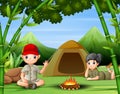 Young scout in the camping zone scene