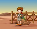 The explorer girl in the desert landscape