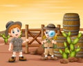 Desert scene with two explorer boys