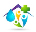 Globe Water drop medical logo concept of water drop with world save earth wellness symbol icon nature drops elements vector design