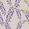 Beautiful seamless floral summer pattern background with japanese exotic flowers, wisteria.