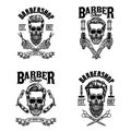 Set of vintage barber skull, isolated on white background