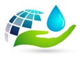 Globe Water drop logo concept of water drop with world save earth wellness symbol icon nature drops elements vector design