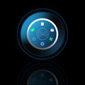 Thermostat with black inside black circle with home icons in white background