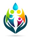 Globe Water drop hand logo concept of water drop with world save earth wellness symbol icon nature drops elements vector design Royalty Free Stock Photo