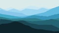 Panorama vector illustration of mountain ridges. Atmospheric perspective.