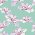 Seamless pattern with violet succulents, mint background. Elegant tender design. Royalty Free Stock Photo