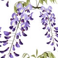 Beautiful seamless floral summer pattern background with japanese exotic flowers, wisteria.