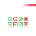 Tick, cross, plus and minus red and green thin line vector icon set. Royalty Free Stock Photo