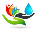 Globe Water drop hand logo concept of water drop with world save earth wellness symbol icon nature drops elements vector design Royalty Free Stock Photo