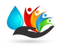 Globe Water drop hand logo concept of water drop with world save earth wellness symbol icon nature drops elements vector design Royalty Free Stock Photo