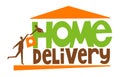 Home delivery typography with delivery man bringing food or groceries to man in a house