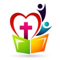 Cross with heart love bible church people union care love logo design icon on white background Royalty Free Stock Photo