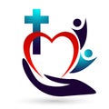 Family church people heart union care love logo design icon on white background