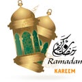 Ramadan background with a crescent decorated with Islamic decoration and lanter