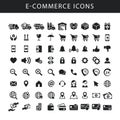 E-commerce black isolated vector icon set. Icons for on-line shop, website, fulfilment service.