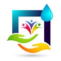 Globe Water drop hand logo concept of water drop with world save earth wellness symbol icon nature drops elements vector design Royalty Free Stock Photo