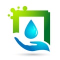 Globe Water drop hand logo concept of water drop with world save earth wellness symbol icon nature drops elements vector design Royalty Free Stock Photo