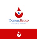 Donate blood logo or icon. Drop of blood with heart shape.