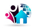 Globe save world home care Hands taking care people save protect world earth care logo icon element vector on white background