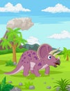 Cartoon Triceratops in the jungle