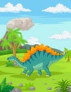 Cartoon stegosaurus in the jungle