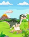 Cartoon Mother dinosaur with baby hatching