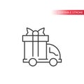 Delivery truck with gift box thin line vector icon Royalty Free Stock Photo