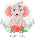 Cartoon cute elephant sitting with flowers background Royalty Free Stock Photo