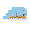 Leader in the team. Rowers in a boat. Vector illustration Royalty Free Stock Photo