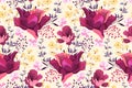 Feminine floral vector seamless pattern. Pink garden roses Royalty Free Stock Photo