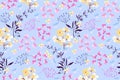 Feminine floral vector seamless pattern.  Pink, yellow small flowers, Royalty Free Stock Photo